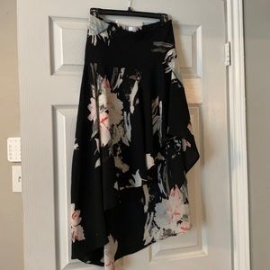 Asymmetrical Black Floral Skirt